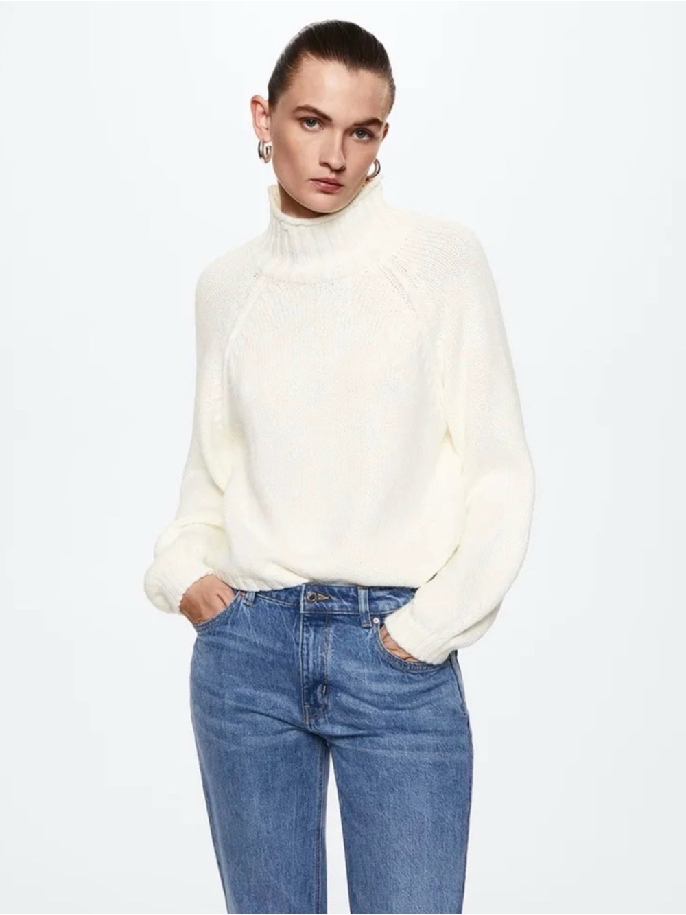 Mango Cream Turtleneck Knit Sweater